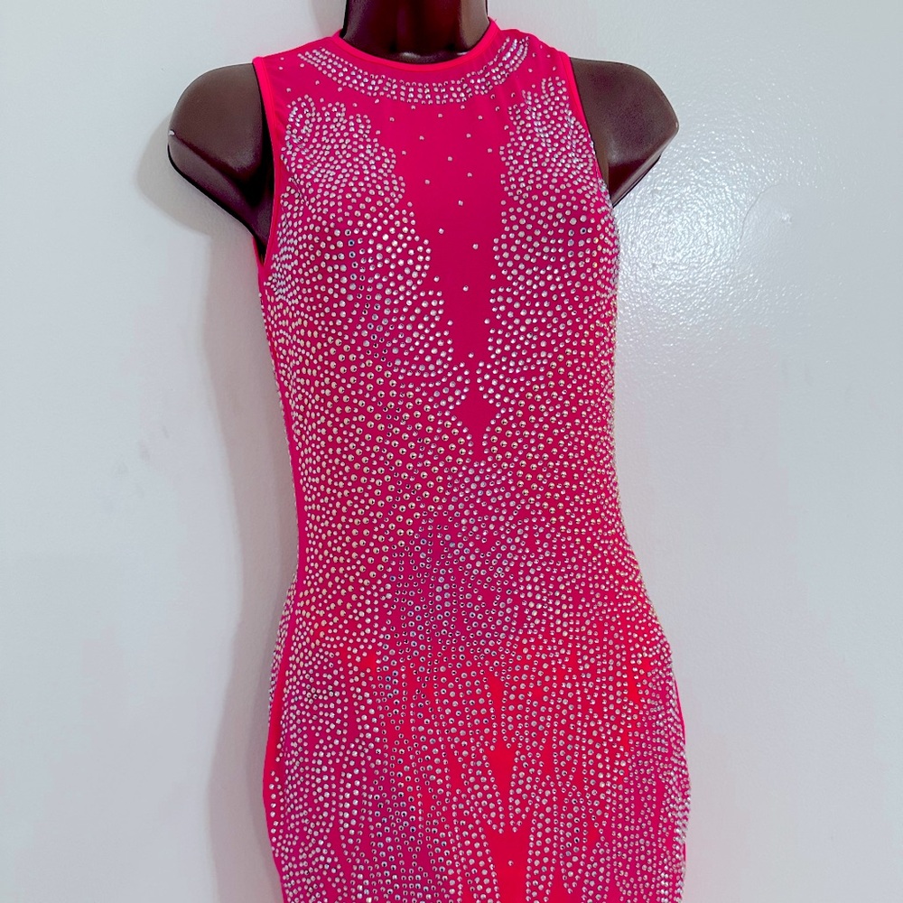 Pink Rhinestone Bodyicon Mini Dress